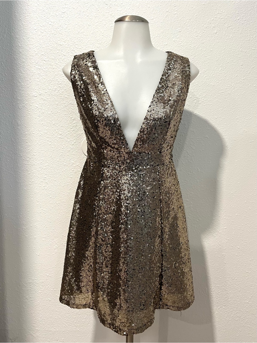 Gianni Bini Plunge Neck Sequin Lace Mini Dress Size XS